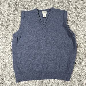 LL Bean Sweater Vest Mens Large Blue 100% Lambswool V Neck Pullover Soft Knit